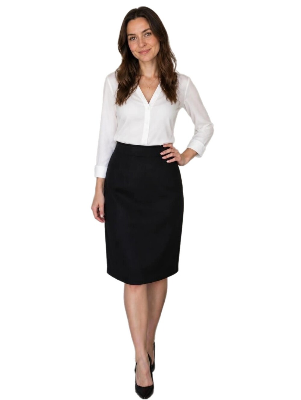 T Tahari Size L Black Career Skirt Knee Length Tailored Stretch Ponte